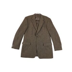 VTG Monsieur Adolfo Men'sWool Tweed 2-Button Blazer Brown Herringbone 42L